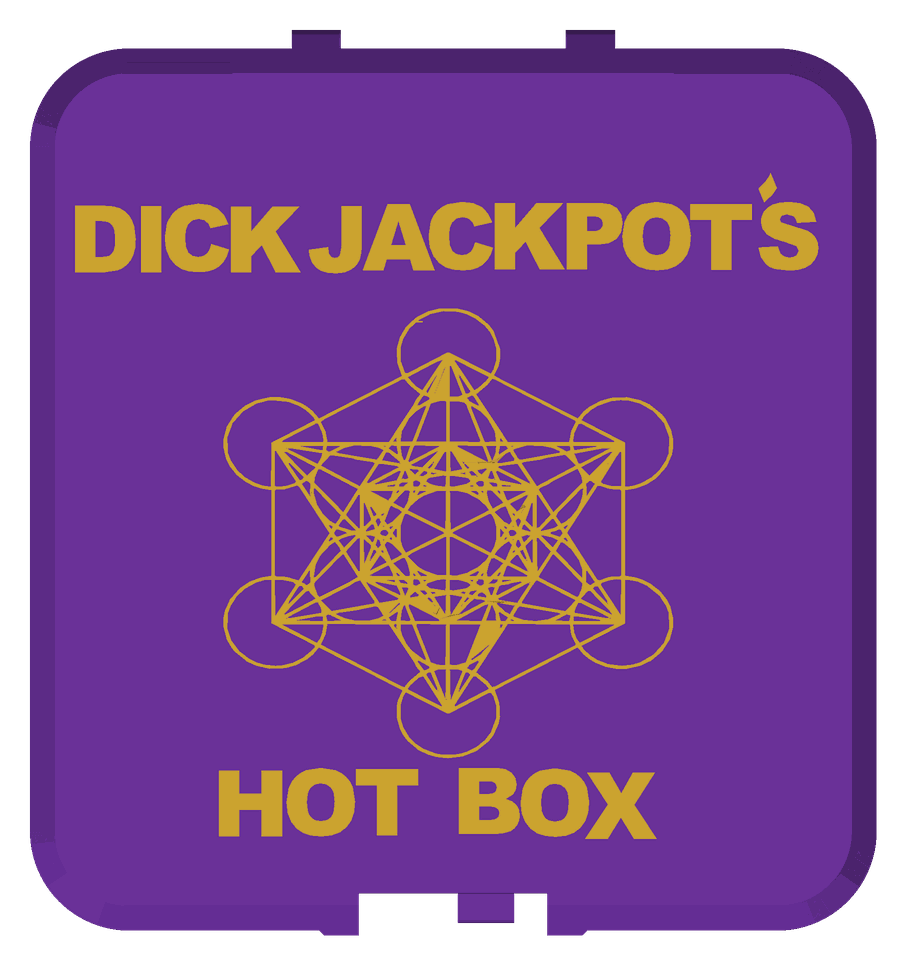 Top of the new lid: Dick Jackpot's Hot Box lettering and Metatron's Cube in gold on purple